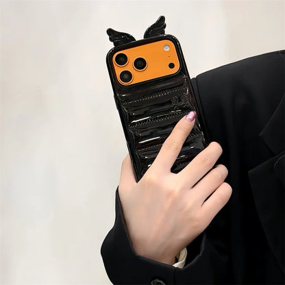 Cute 3D Wing & Devil Horns Puffer Leather Phone Case