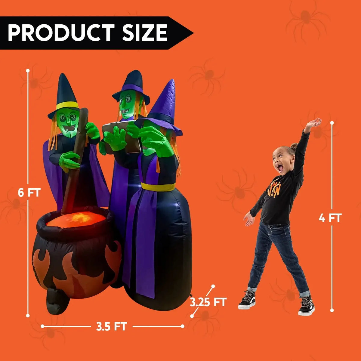 Joyfy 6ft Halloween Inflatable Witches Outdoor Cauldron Pot Large Decorations with Flame Light