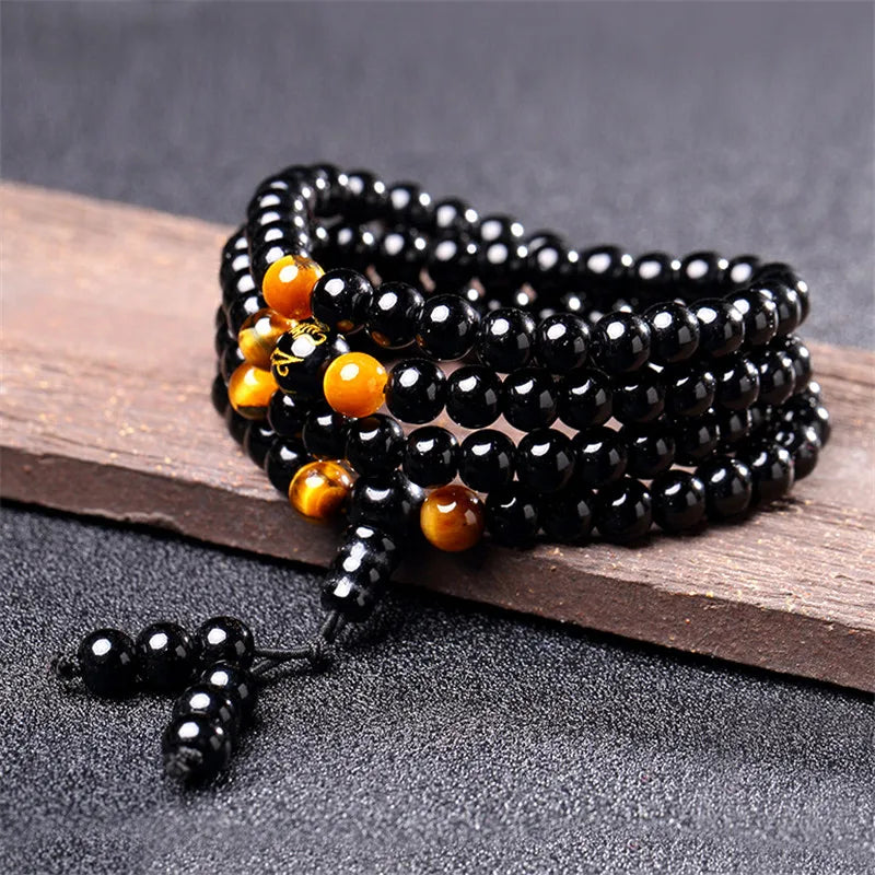 Natural Stone Six Words Mantra Bead Bracelet
