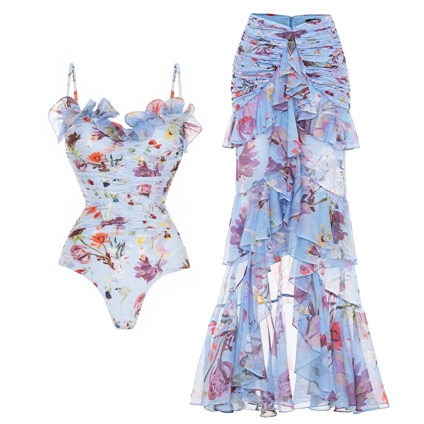 Solid Red Flower One-piece Swimsuit