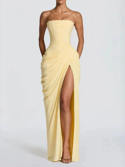 Women's Elegant Strapless Pleated Evening Gown