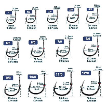 9KM 25Pcs High Carbon Steel Non-offset Circle Live Bait Hooks