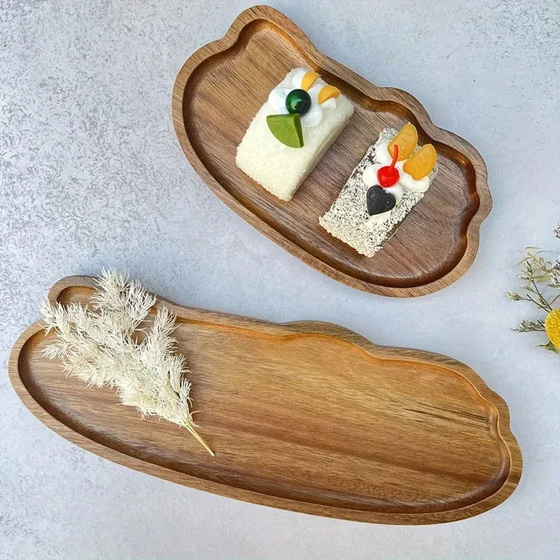 Japanese Style Solid Wood Round Serving Tray - Natural Decorative Food & Tea Platter