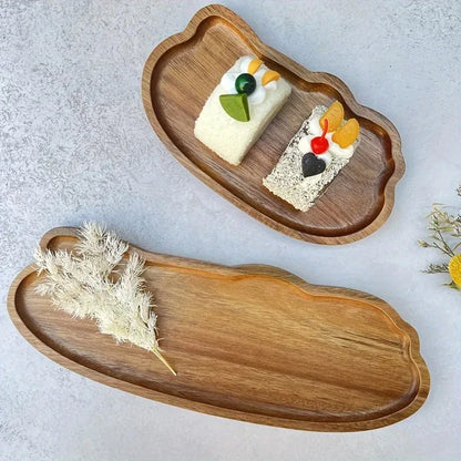 Japanese Style Solid Wood Round Serving Tray - Natural Decorative Food & Tea Platter