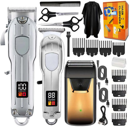 Professional 3-in-1 Hair Clipper & Trimmer Set – Cordless Grooming Kit with LCD Display