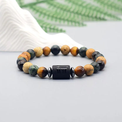 Natural Tiger Eye 12 Zodiac Bead Bracelet