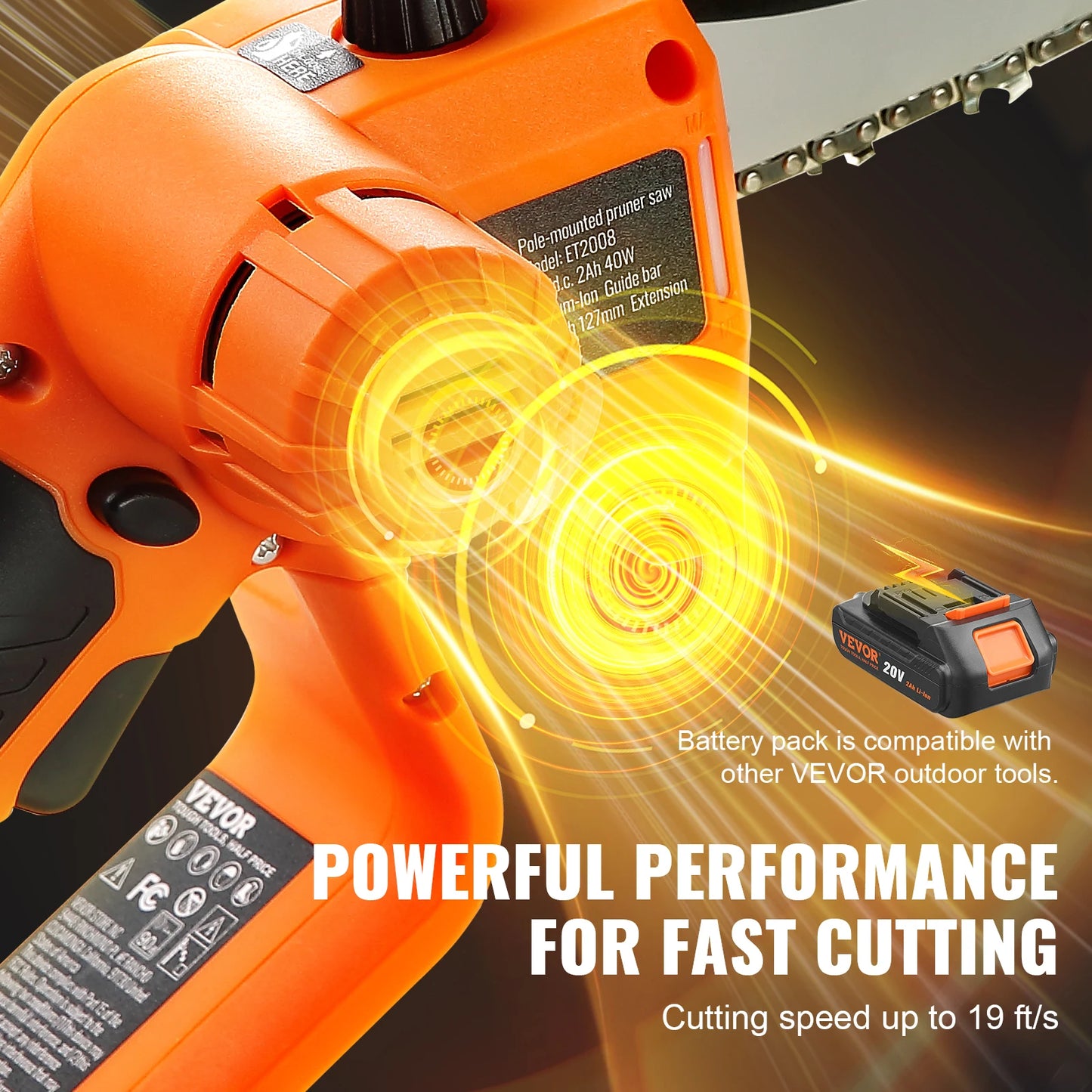VEVOR 2-in-1 Cordless Pole Saw & Mini Chainsaw Battery Pole 8ft Reach