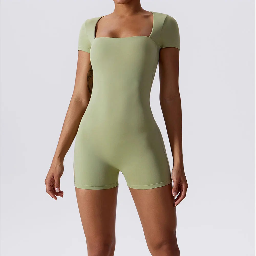 Short One Piece Short Sleeve Yoga Bodysuit
