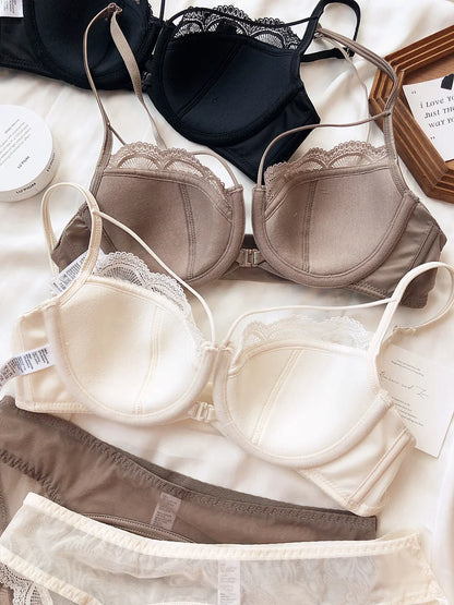 Women's Delicate Floral Lace Unlined Push-Up Bra Set