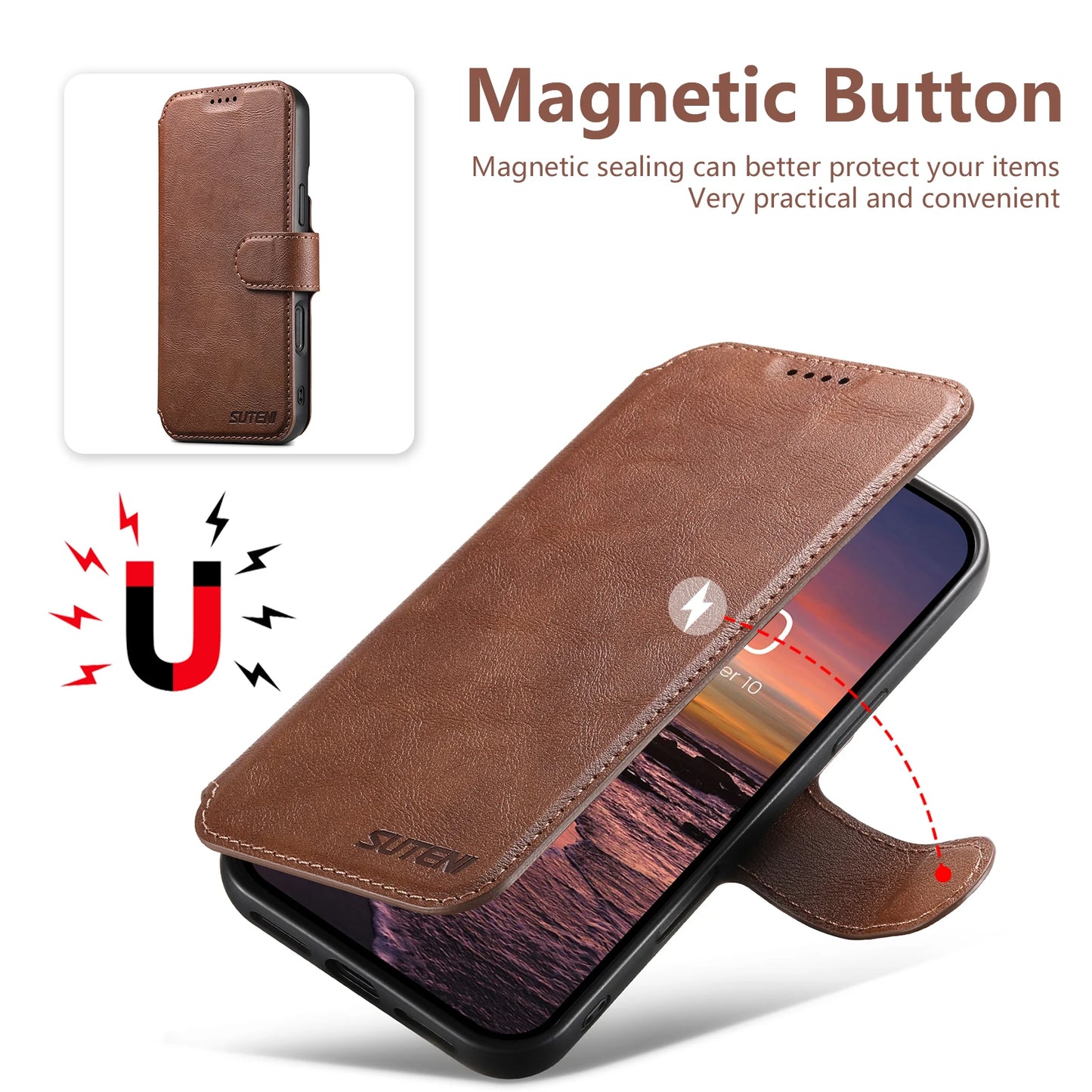 Faux Leather Wireless Charging Card Holder For iPhone