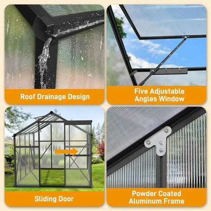6x8 Twin-Wall Polycarbonate Greenhouse Kit with 5 Roof Vents