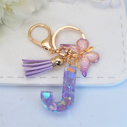 Exquisite Initial Blue Shiny Resin Keychain