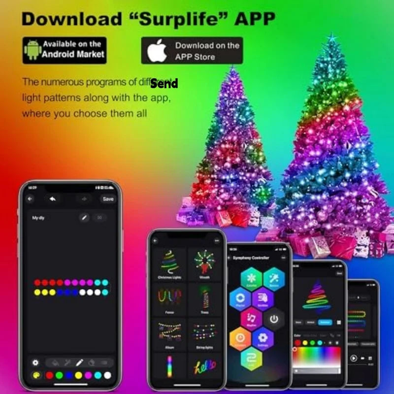 RGB Christmas Tree Waterfall Lights with Star Topper & App Control