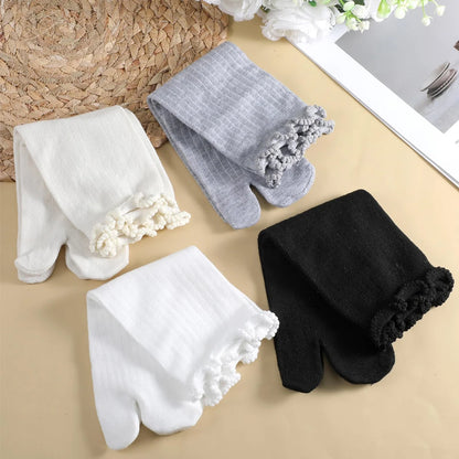 Japanese Ruffled Edge Cotton Split Toe Tabi Socks – Unisex Harajuku Two-Toed Socks