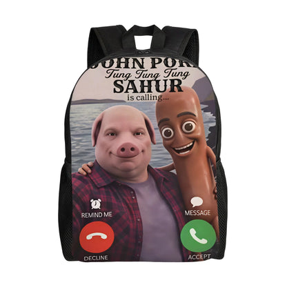 Tung Tung Tung Sahur Meme Backpack - Lightweight Novelty High School & Travel Rucksack