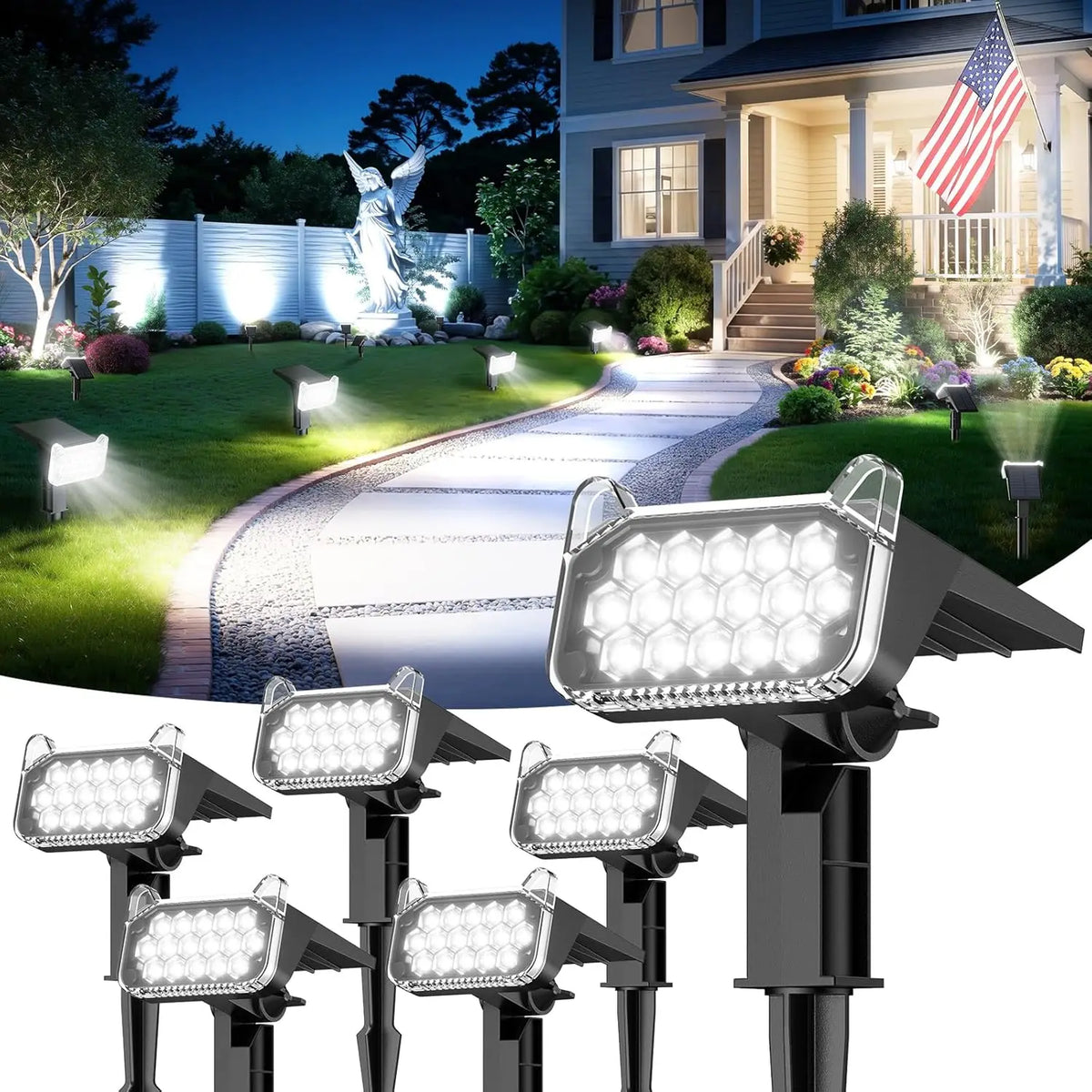 Solar Spot Lights Outdoor Waterproof IP65, 16 LED Super Bright 6500K Landscape Spotlights