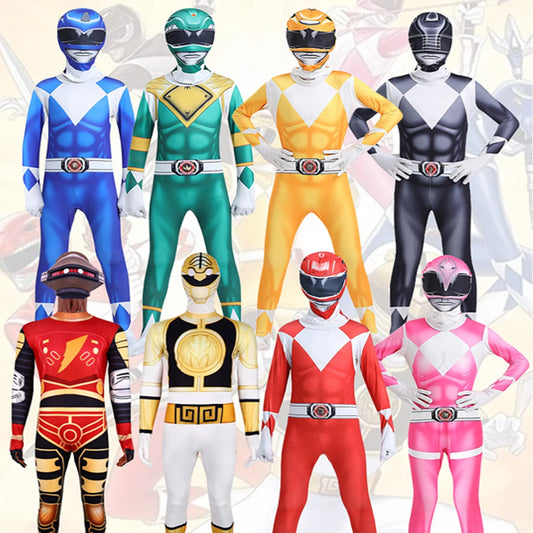 Unisex Power Rangers Superhero Cosplay Costume – Full Body Zentai Jumpsuit & Mask Set