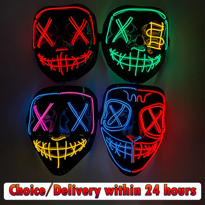 LED Light-Up Neon Wire Purge Mask – 3-Mode Halloween Horror Cosplay Mask for Adults