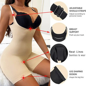 GUUDIA Open Bust Bodysuit Stretchy Spandex Tummy Control Full Back Shapewear Adjustable