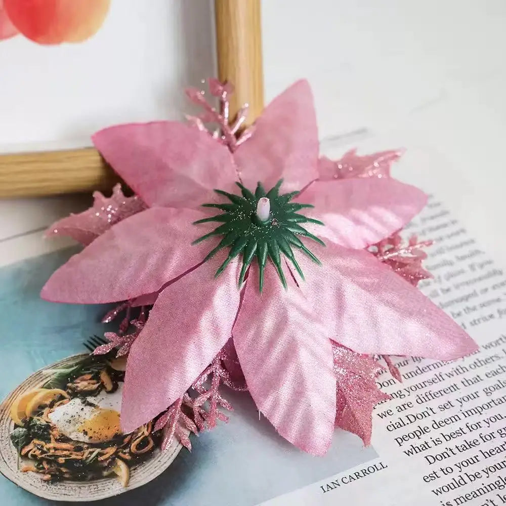 Glitter Artificial Christmas Flowers Set