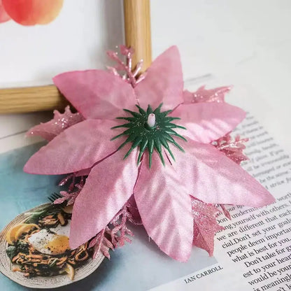 Glitter Artificial Christmas Flowers Set