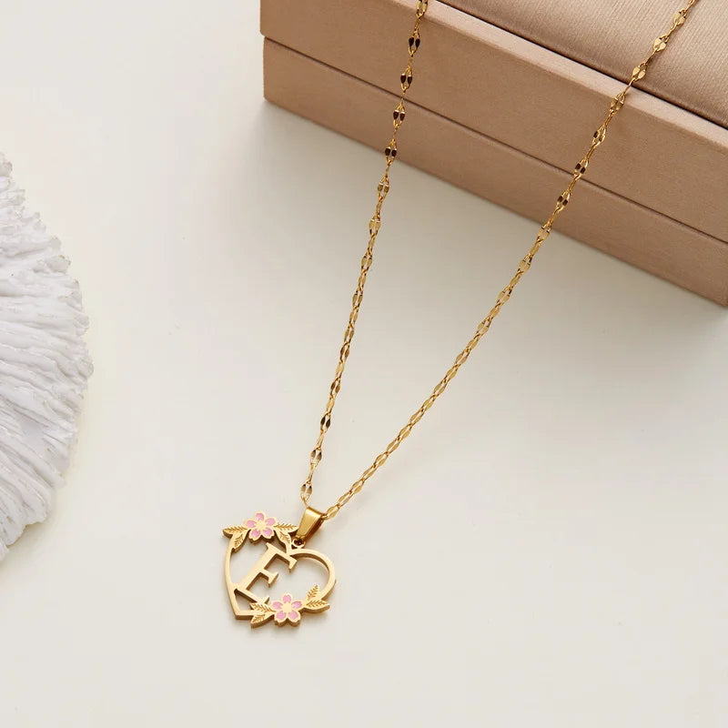 Stainless Steel Love Heart A-Z Letter Necklace