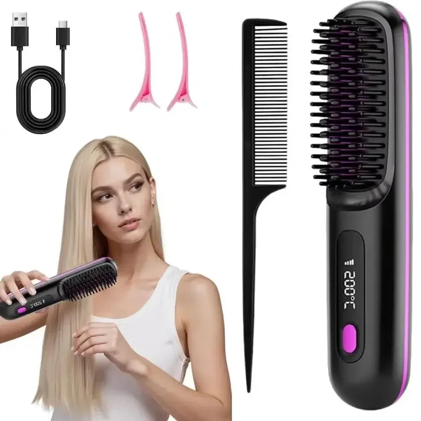 Professional Negative Ion Hair Straightener Brush & Styler