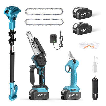 TaskStar 3-in-1 Telescoping Pole Pruner Electric Chainsaw w/2 4.0Ah Rechargeable Batteries