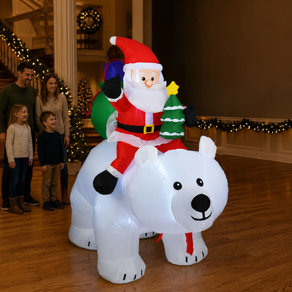 6.56ft Inflatable Santa Claus Riding Polar Bear with LED Lights & Shaking Head