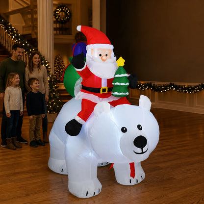 6.56ft Inflatable Santa Claus Riding Polar Bear with LED Lights & Shaking Head