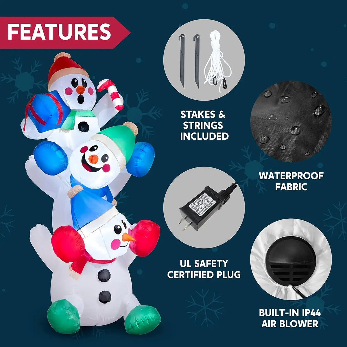 6 FT Christmas Inflatable Stacked Snowmen Outdoor Decor with Built-in LEDs