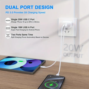 2-Pack IPhone 15 Fast Charging Block With 10FT USB C To C Cable