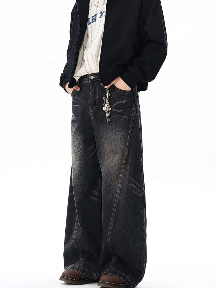 Washed Baggy Curved Blade Jeans