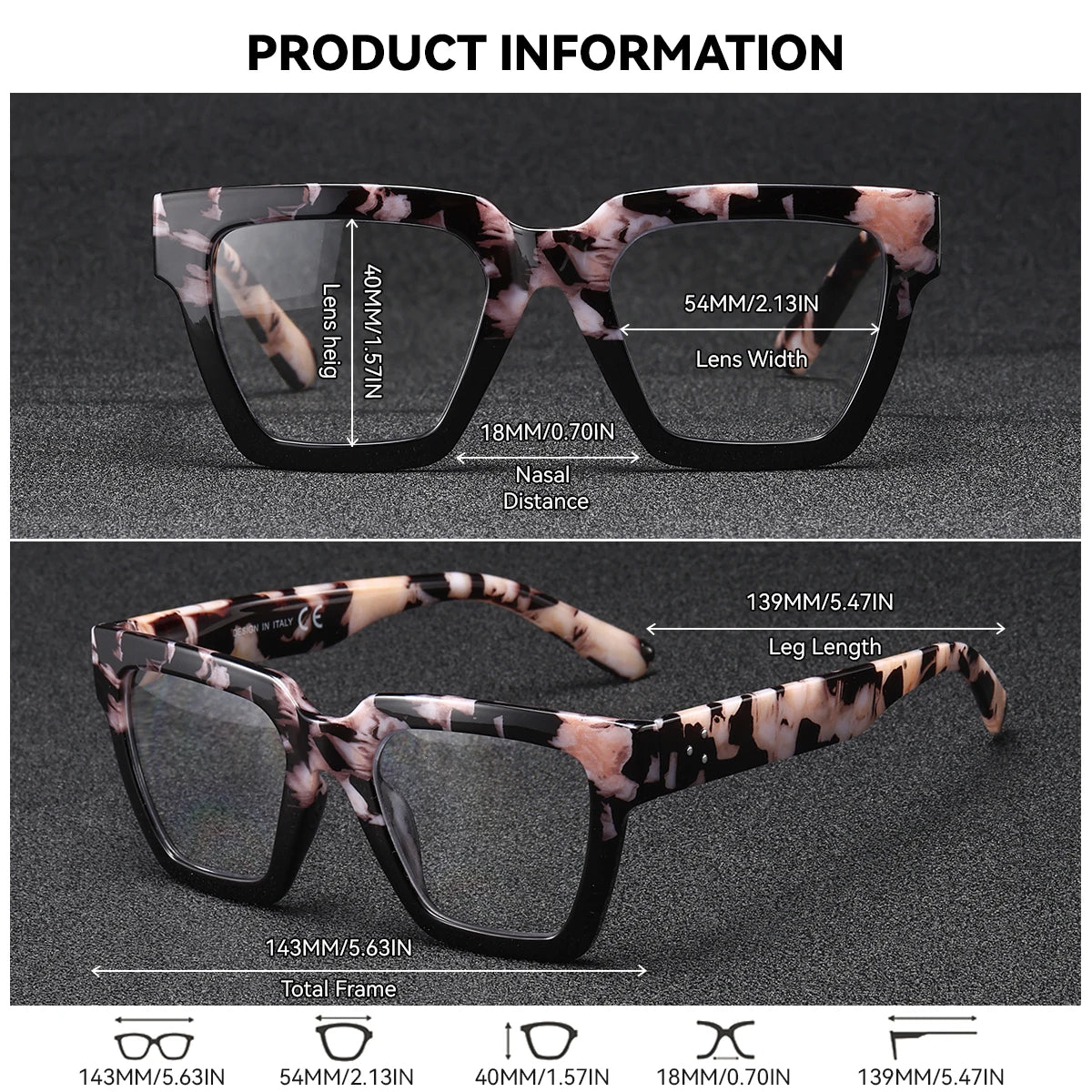Square Thick-Frame PC Reading Glasses with Case