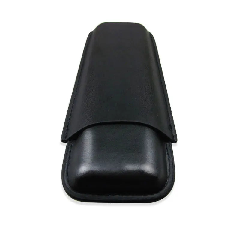 2 Tube Black Leather Cigar Holder Case