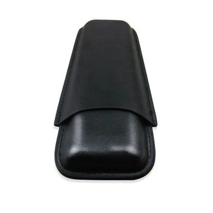2 Tube Black Leather Cigar Holder Case