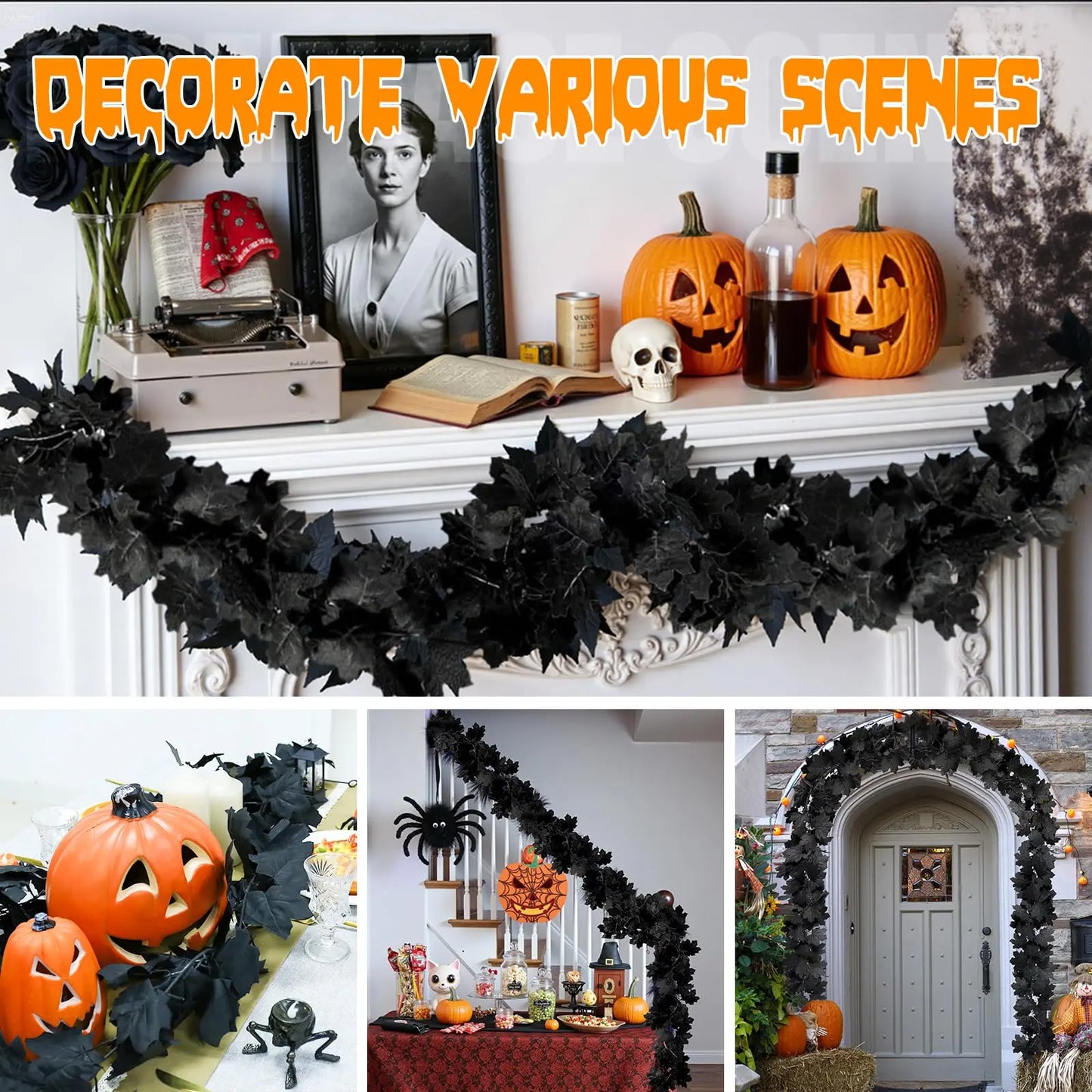 6.5ft Artificial Black Maple Leaf Vine Garland