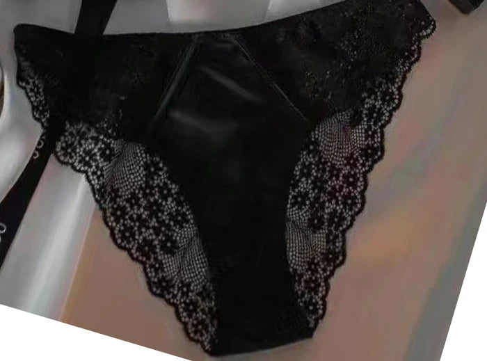 Satin Half-Cup Underwire Bra & Lace Trim Lingerie Set