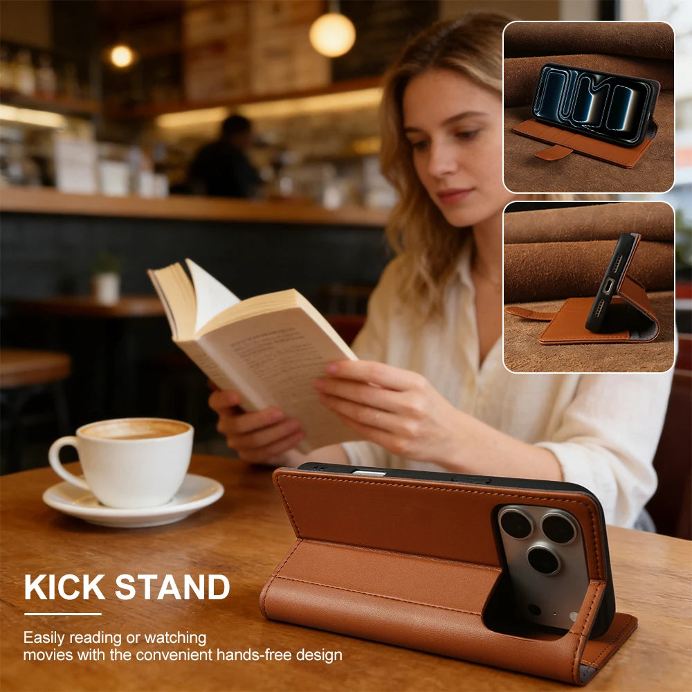 Genuine Leather Flip Wallet Phone Case for iPhone