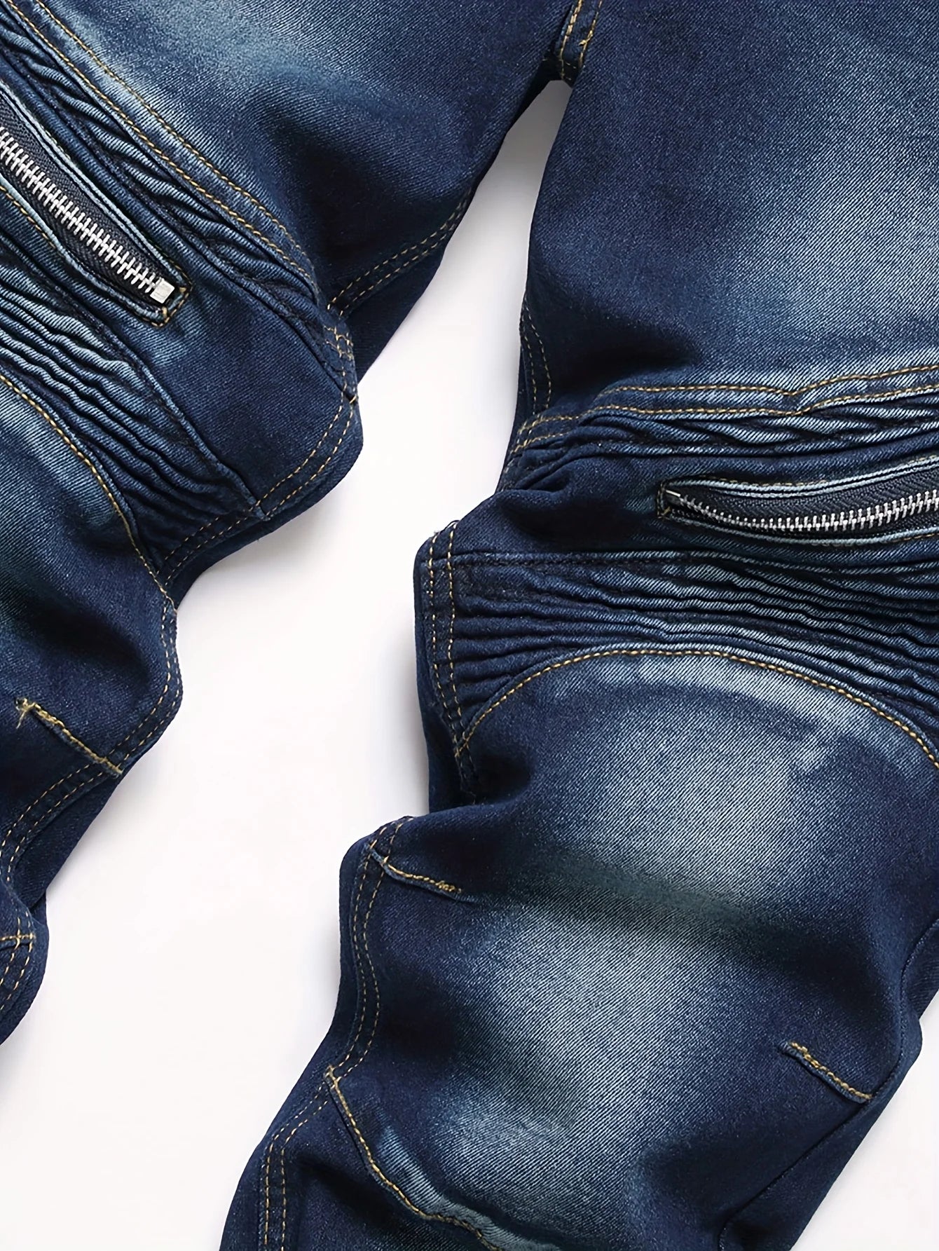 Ribbed Elastic Waist Straight Leg Jeans