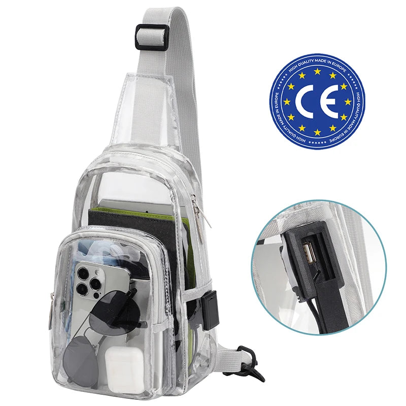 Clear Crossbody Chest Bag with USB Charging Port