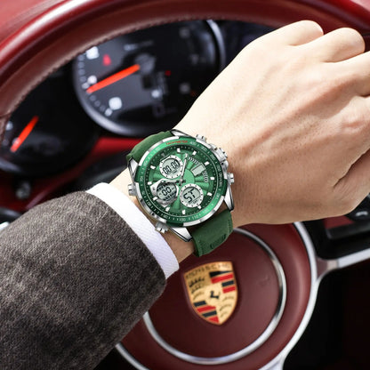 POEDAGAR LED Luminous Dual Time Display Digital Quartz Watch