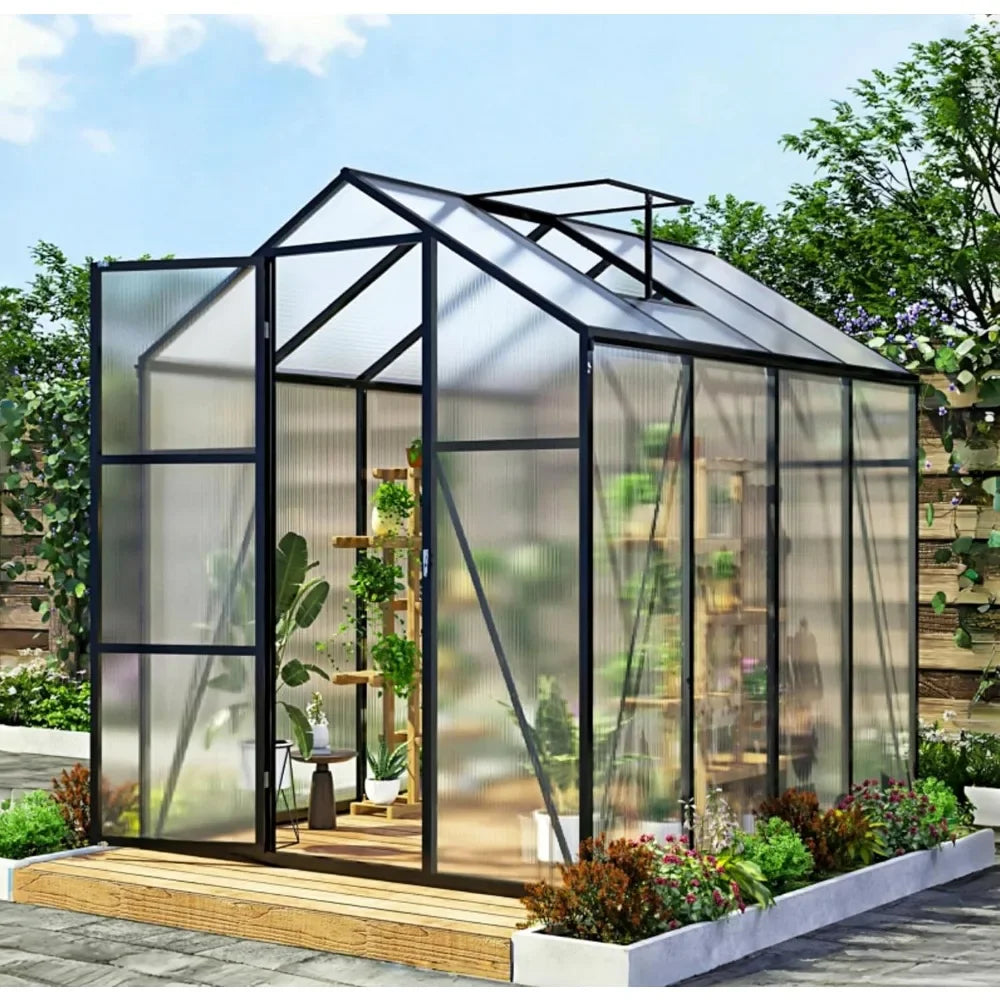 6*8.2FT Polycarbonate Greenhouse 7.2FT High, Enhanced Wind Protection & Stable Roof