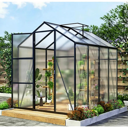 6*8.2FT Polycarbonate Greenhouse 7.2FT High, Enhanced Wind Protection & Stable Roof
