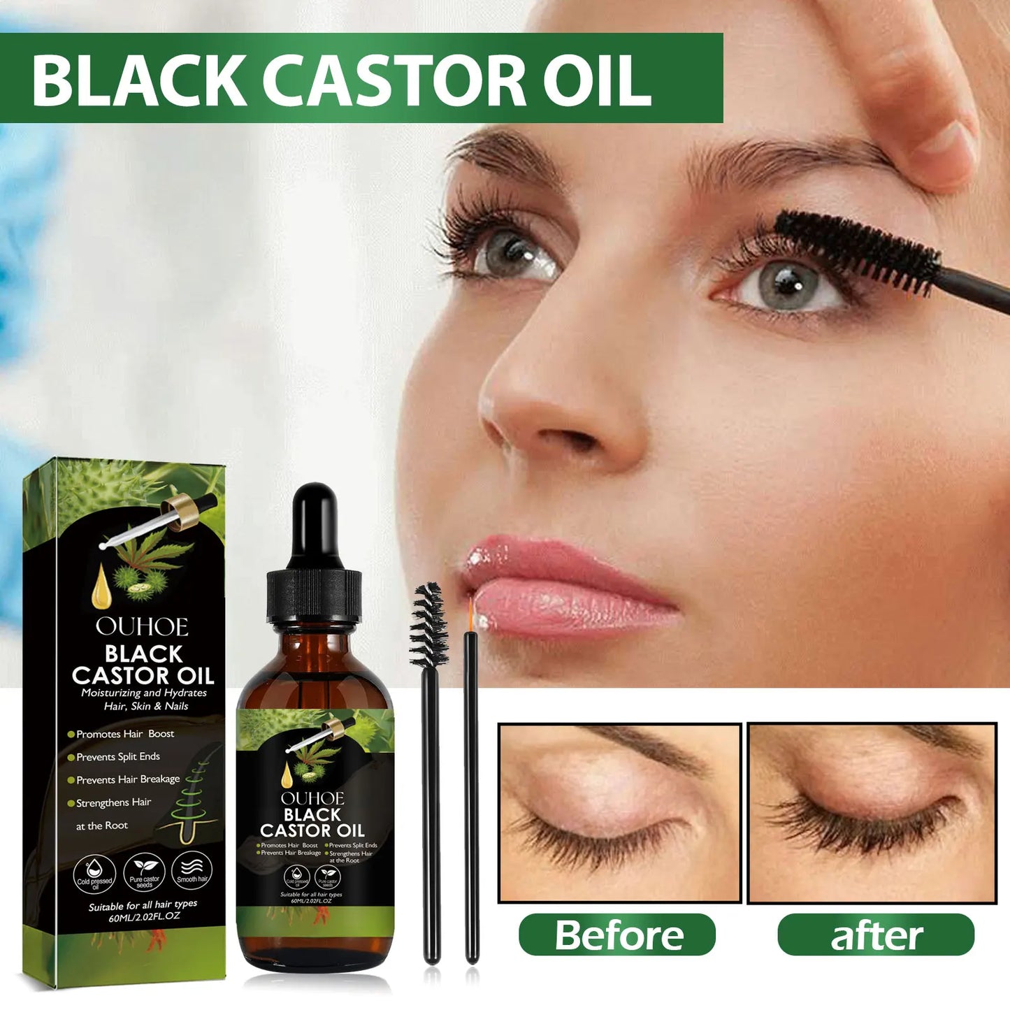 OUHOE Black Organic Castor Oil Moisturize Hair Growth Serum