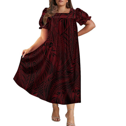 Women's Short-Sleeve Puff Sleeve Square Neck Midi Dress