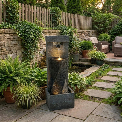 2-Tier Outdoor Cascading Water Fountain with Built-in LED Lights (39.4" H)