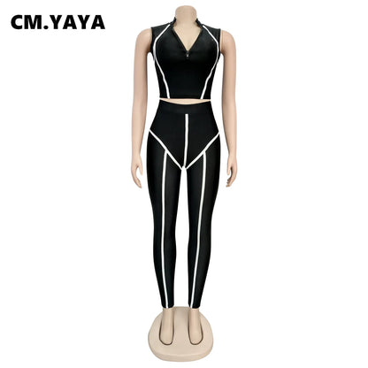 Slim Sleeveless Skinny Crop Tops + Pants Set