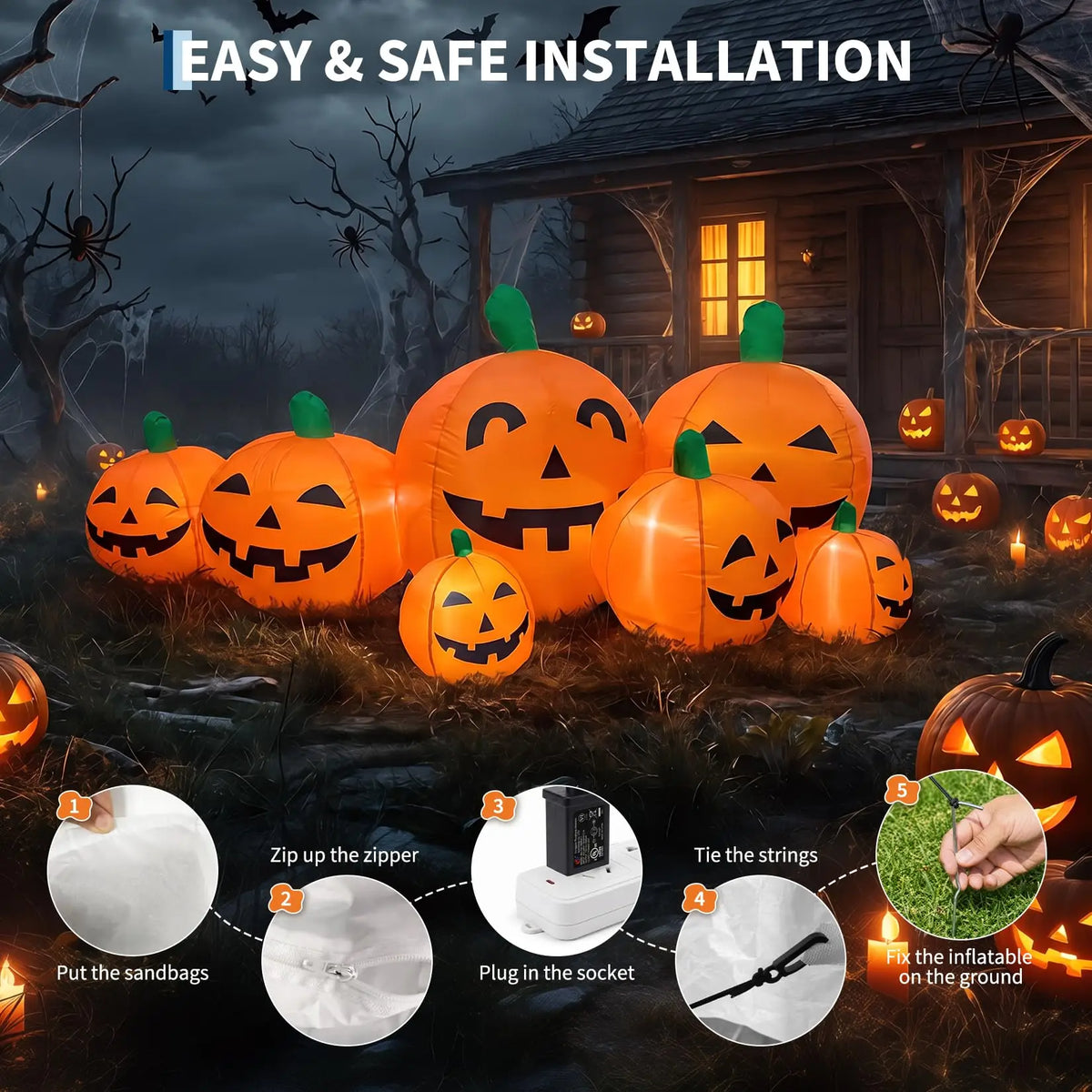 7.5ft Halloween Inflatable Pumpkin Patch Decor with LED Lights