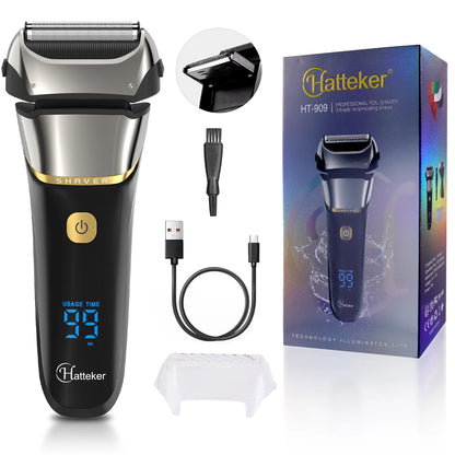 Hatteker Cordless Electric Shaver – Wet/Dry USB Rechargeable Razor with LCD Display